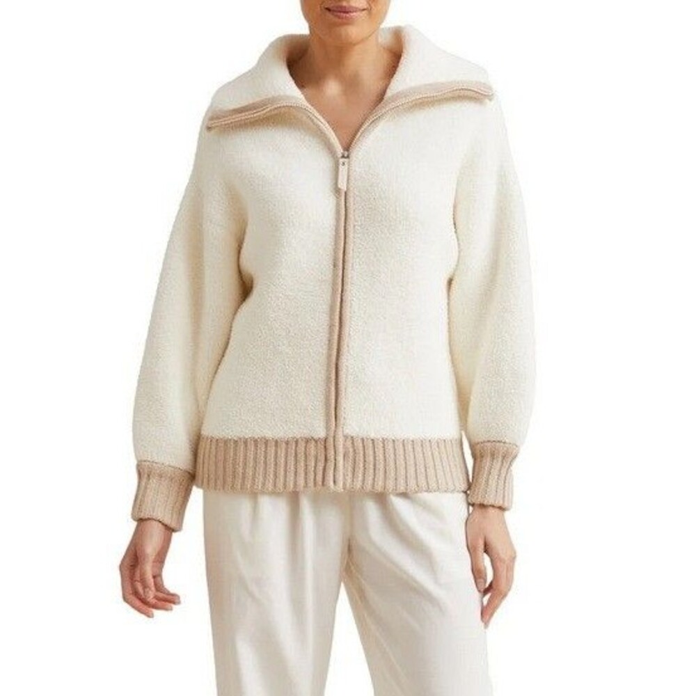 Kashwere Womens Jacket Full-Zip Long Sleeves Oversized Heavyweight Cream NWT